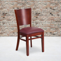 Flash Furniture XU-DG-W0094B-MAH-BURV-GG Lacey Series Solid Back Mahogany Wooden Restaurant Chair - Burgundy Vinyl Seat